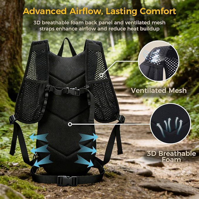 Blue Quartz Hydration Backpack with 3L Water Bladder, Lightweight Hiking Backpack with Phone Pocket, Tactical Molle Water Backpack for Running, Biking, Climbing, Hydro Pack for Men Women