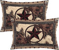 Western Texas Star Throw Pillow Covers Set of 2 Queen Size Rustic Vintage Country Pillow Cushion Cases Standard Pillow Cases Brown Wood Decorative Pillowcase 20X30 Inch for Sofa Bed