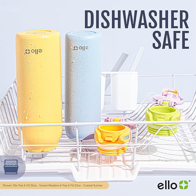Ello Pop & Fill 22oz Stainless Steel Water Bottle with Quick Fill Technology, Double Walled and Vacuum Insulated Metal, Leak Proof Locking Lid, Sip and Chug, Reusable, BPA Free, Cherry Breeze