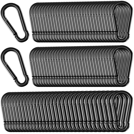 150 Pack M5 Carabiners, 3/16Inch Galvanized Steel Black Quick Link Small Carabiner Clips, 2'' Spring Carabiner Link Buckle for Fishing Camping Hammock Dog Leashes-220LBS Holding Capacity