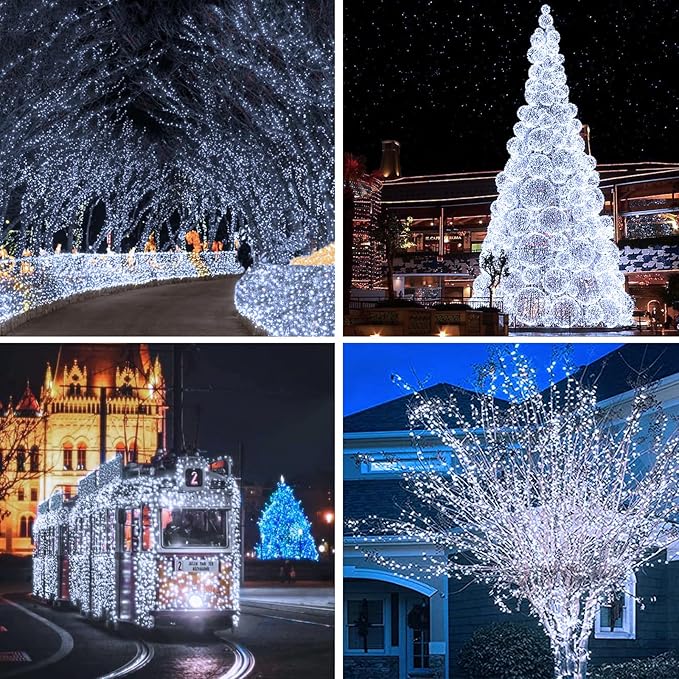 Solar String Lights Outdoor, 4 Pack Each 100 LED Solar Twinkle Lights for Outside, Waterproof Copper Wire with 8 Modes Solar Fairy Lights for Garden Yard Tree Wedding Christmas Decor(Cool White)