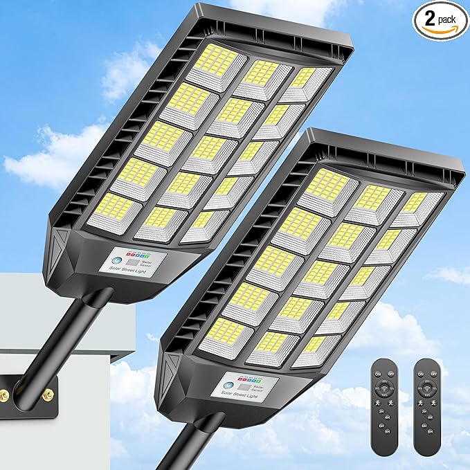 Deepn Solar Lights Outdoor Waterproof, Solar Street Lights Outdoor, 6500K LED Dusk to Dawn Security Flood Light Motion Sensor with Remote Control for Yard, Parking Lot, Porch, Garages, Garden, 2 Pack