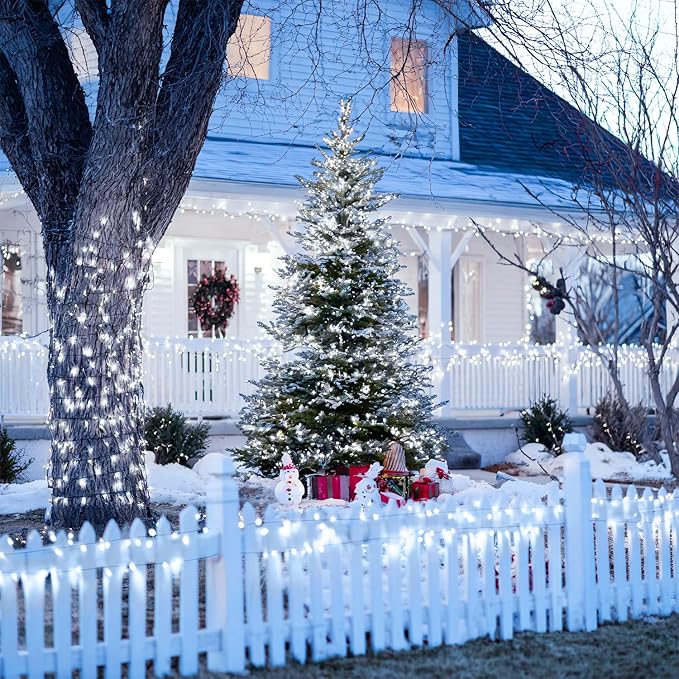 JMEXSUSS 2 Pack Solar String Lights Outdoor Waterproof, Total 400 LED 151FT Solar Christmas Lights Outdoor, 8 Modes Christmas Light for Outside Patio Yard Tree Decorations, White