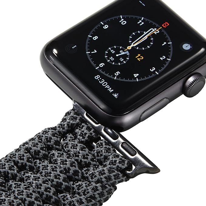 Savior Survival Gear Paracord Watch Band,Compatible with Apple Watch Band 49mm 46mm 45mm 44mm 42mm,iWatch Band Series Ultra 10 9 8 7 6 5 4 3 2 1 SE,Adjustable strap for men (Black Reflective, X-Large)