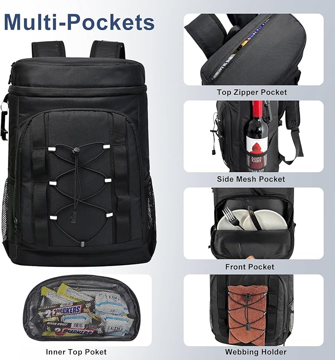 33 Cans Insulated Backpack Cooler - Leakproof Waterproof Lightweight Soft Coolers Bag for Camping Picnic Hiking Beach and Lunchbox Backpacks Bags-Leak Proof Ice Chest Back Pack