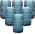 ZMOWIPDL Vintage Glassware Drinking Glasses Set of 6,15 oz Hobnail Glass Cups,Embossed Blue Water Tumbler,for Beer,Cocktail,Whiskey,Juice and Various Mixed Drinks- 1 Cleaning Brush