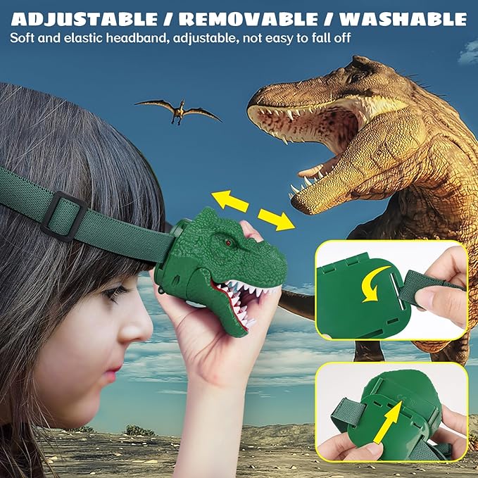 Dysaim Dinosaur Headlamp for Kids Flashlight Outdoor Camping Gear LED Reading Head lamp, Hiking Accessories Headlight for Kids or Adults, Dinosaur Toys HeadLamps Ideal Gift for Birthday, Xmas