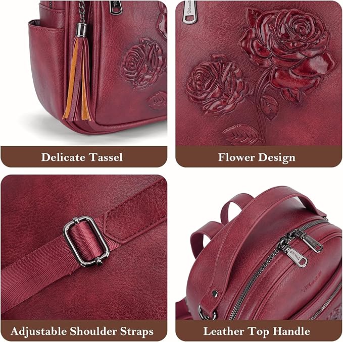 Mini Backpack Purse for Women,Embossed Vegan Leather Small Backpack Fashion Backpacks Daypacks Shoulder Handbag (Red)