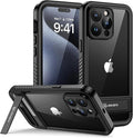 Lanhiem for iPhone 15 Pro Case with Kickstand, IP68 Waterproof Dustproof Case Built-in Screen Protector, Full Body Heavy Duty Shockproof Phone Cover for iPhone 15 Pro, 6.1 Inch (Black)