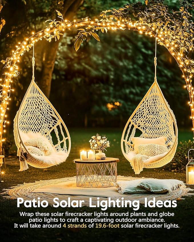 120LED 10FT Solar Fairy Lights Outside Waterproof, 8 Lighting Modes IP65 Outdoor Solar String Lights Outdoor Waterproof Firecracker Twinkle Light for Patio Yard Garden Party Decorations, Warm White