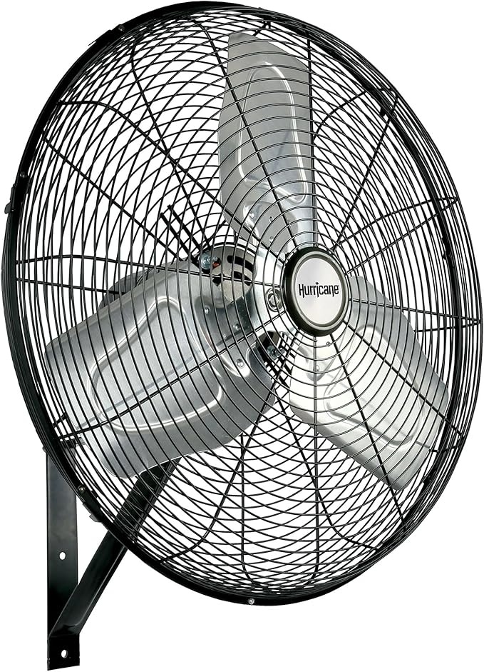 Hurricane 30" Pro Commercial Grade Oscillating Wall Mount Fan, Black - Heavy-Duty All-Metal Corded Electric Air Cooling Unit for Home, Garage, Greenhouse, or Workshop