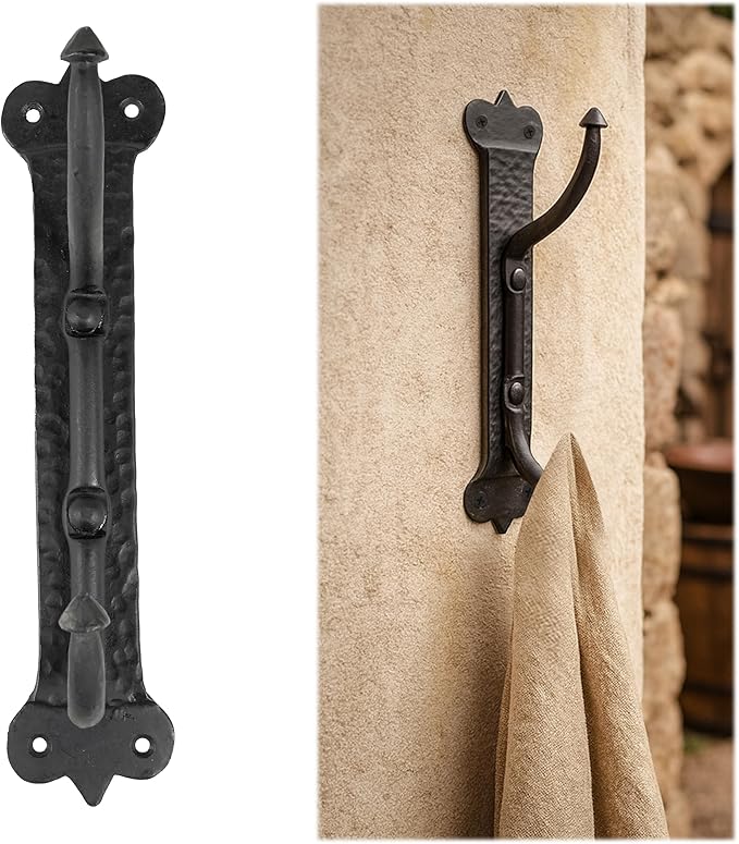 Mystic Colonial Solid Cast Iron Coat Hook – Large Vintage Victorian, Gothic, Steampunk, Baroque, Medieval Wall Hook for Hanging Coats, Robes, Hats & More, Heavy Duty Black