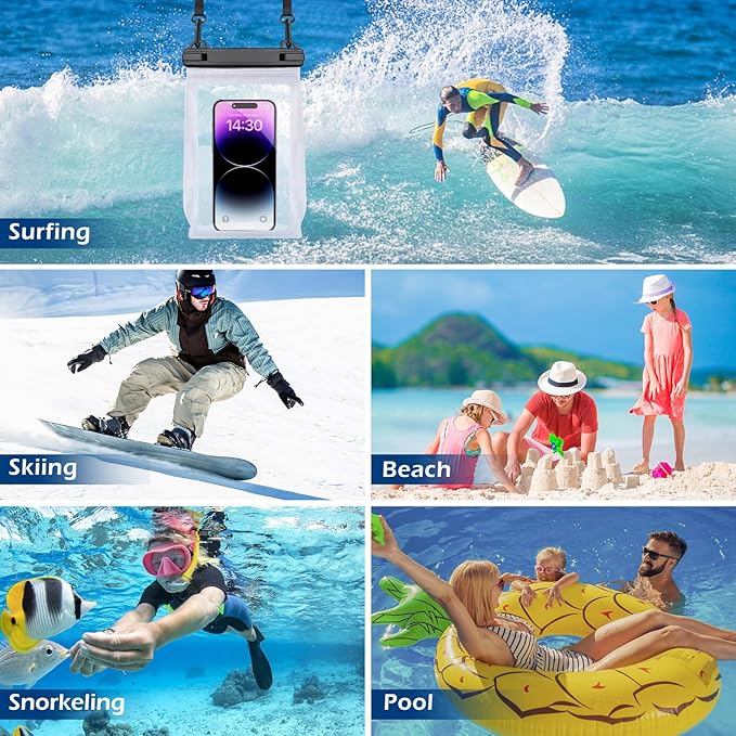 PEDVSTY Large Waterproof Phone Pouch [with Sealing Strip], Cell Phone Dry Bag for iPhone 17 16 15 14 Pro Max Galaxy S25 S24 S23 S22 All Devices, Floating Water Proof Bag for Beach Water Park White