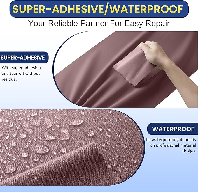 Self-Adhesive Canvas Repair Tape, 4" x 80" Waterproof Canvas Repair Patch, Fabric Patch Repairs Kit for Furniture, Tents, Sunbrellas, Boat Covers Awnings, Couches, Clothes, Bags Brown
