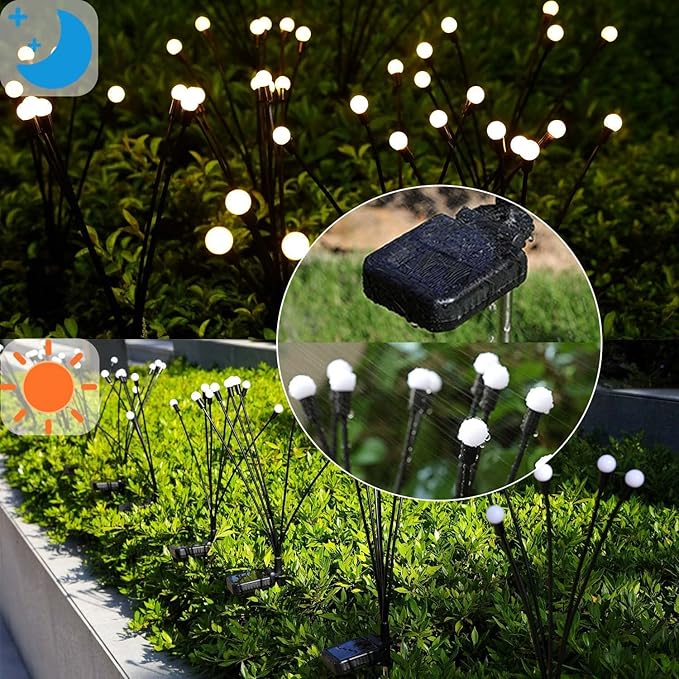 ZFNN Solar Firefly Lights 16 LED Swaying Outdoor Waterproof Decorative Lights for Yard Patio Pathway Lawn Decorations (2 Pack, 8 Heads)