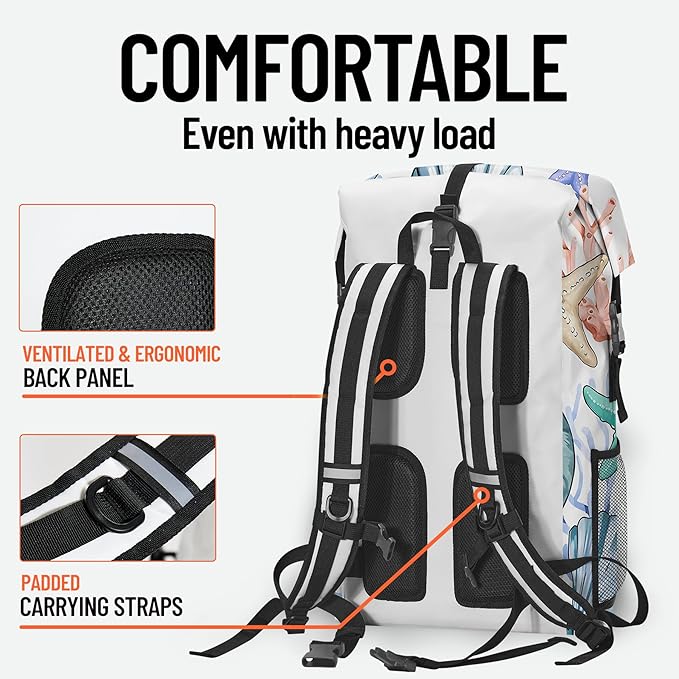 Waterproof Dry Bag Heavy Duty Marine Dry Bags for Kayaking Hiking Sea Shell Coral Nautical Starfish Backpack Roll-Top Closure Bag - Backpack Waterproof Phone Case 35L/55L/85L
