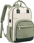 Laptop Backpack for Women Work Bag - 15.6 inch Travel Backpack with USB Charger College Bookbag Waterproof Business Computer Backpack Anti-theft Casual Backpacks for Nurse Teacher Beige Light Green