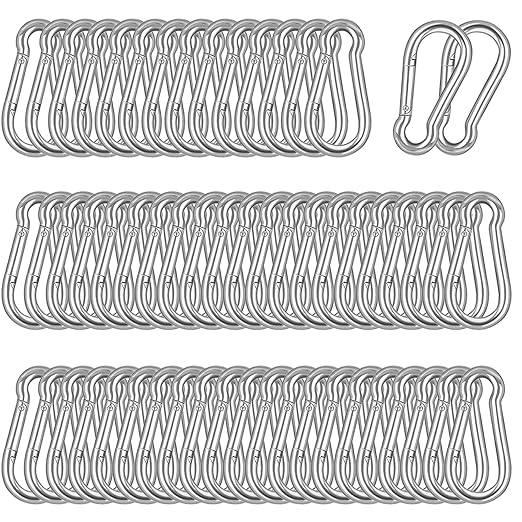 60PCS M5 Heavy Duty Carabiner Clip, 2Inch Snap Hook Quick Link Small Carabiner Clips,Spring Link Buckle for Fishing Camping Hammock Dog Leashes-220LBS Holding Capacity (Silver)