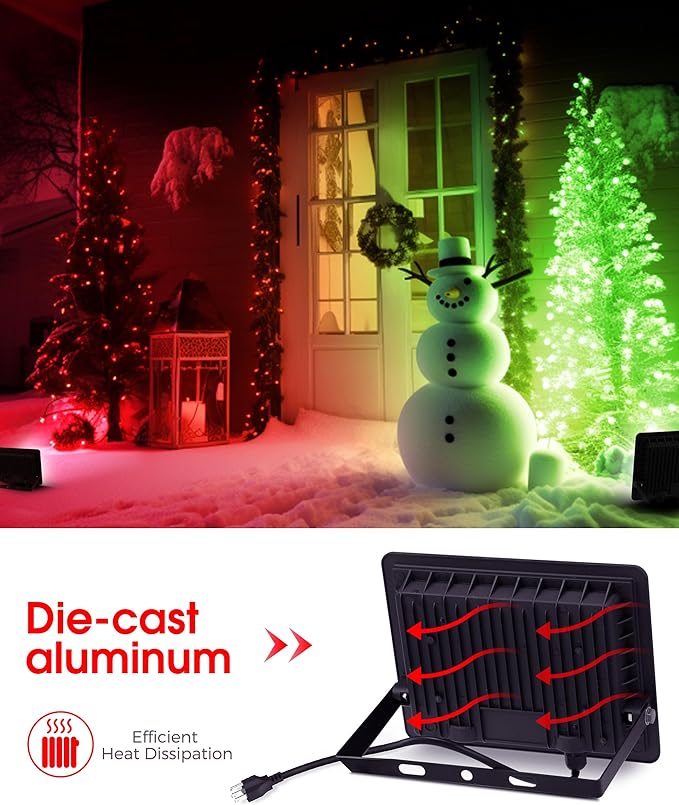 L LOHAS LED 30W Flood Light Outdoor, RGB Landscape Lighting with Remote Control, Timing - 2700K/4500K/6500K - Color Changing for Patio Backyard Step Wall, IP66, US 3-Plug, UL Listed (2 Pack)