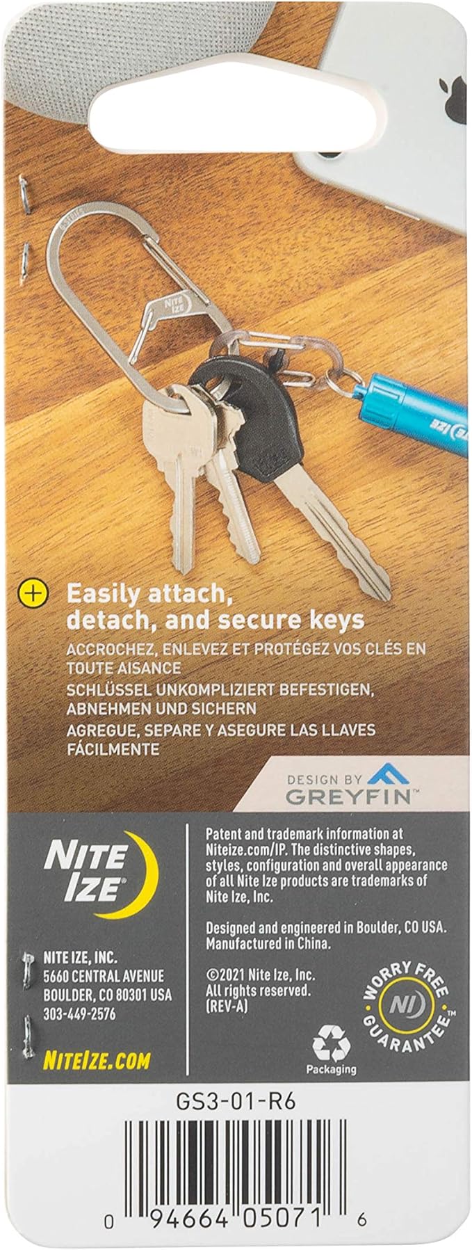 Nite IZE GS3-01-R6 G-Series Dual Chamber Carabiner, Size #3 1-Pack, Black