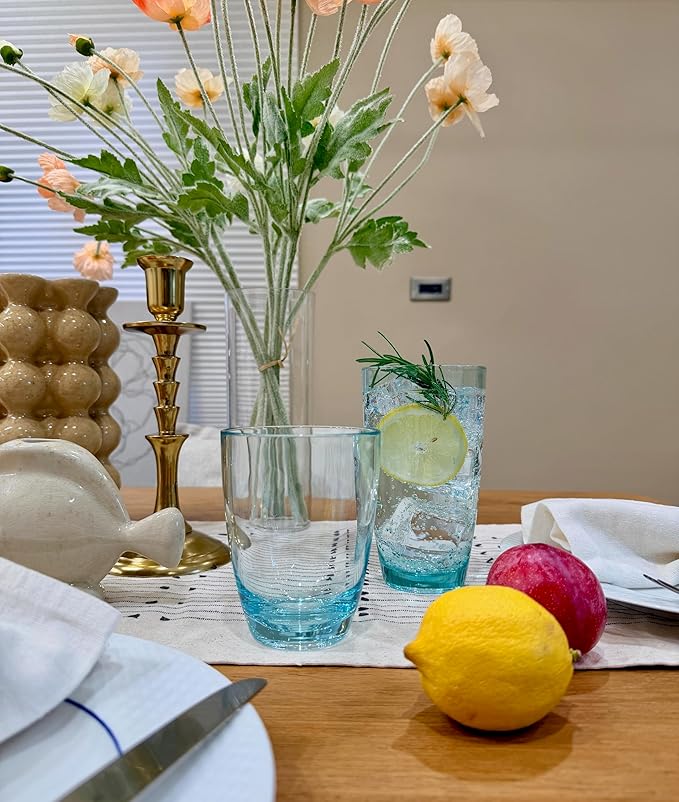 KLIFA- ETON- 15.2 & 20.8 ounce, Set of 8, Acrylic Tumbler & Highball Drinking Glasses Set, BPA-Free, Stackable Plastic Drinkware, Dishwasher Safe Cups, Turquoise