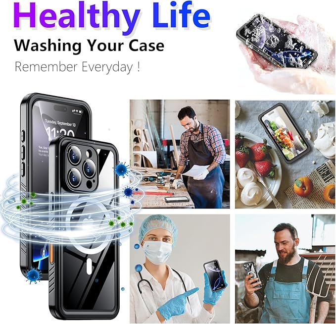 Temdan Compatible with iPhone 16 Pro Case Waterproof, Compatible with MagSafe Built-in Screen & Camera Protector IP68 Underwater Full Body 16FT Military Dropproof Shockproof Phone Case 6.3"-Black