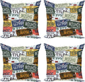 Ambesonne Vintage Decorative Throw Pillow Case Pack of 4, Original Retro Style License Plates Personalized Creative Travel Vacation, Cushion Cover for Couch Living Room Car, 24", Blue Green