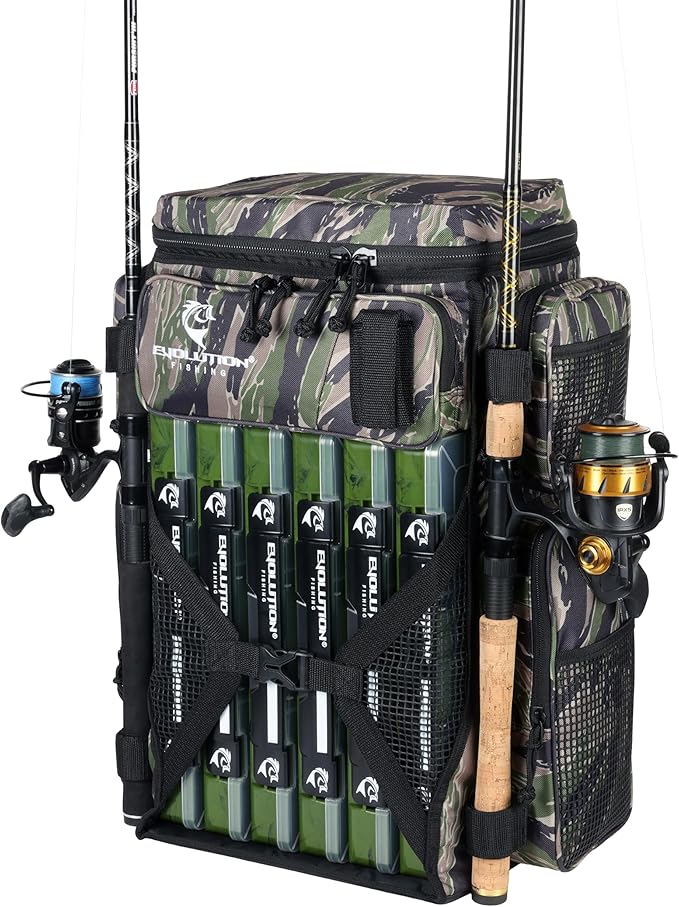 Evolution Fishing Drift Series Tackle Backpack, Outdoor Rucksack w/ 6 Fishing Tackle Trays, Heavy Duty