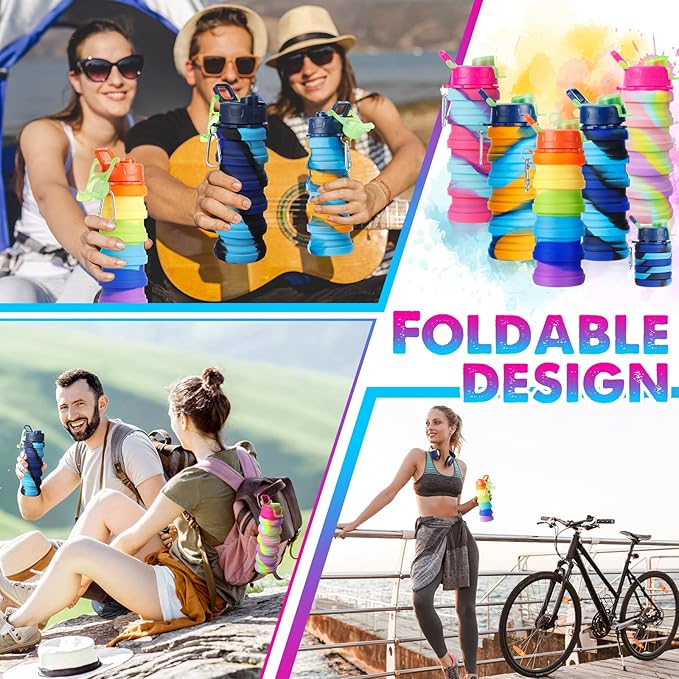 5 Pcs Collapsible Water Bottles 16 oz Portable Foldable Water Bottles Silicone Leak Proof Travel Water Bottle Reusable Sports Water Bottle with Metal Clip for Camping Hiking Travel(Mixed Color )