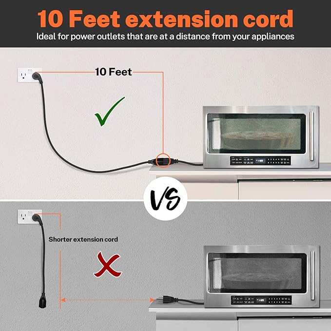 FIRMERST 1875W 14 Gauge Flat Plug Extension Cord 10 ft 15A Black, Pack of 2