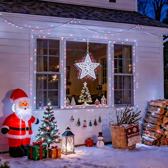 JMEXSUSS 2 Pack Solar String Lights Outdoor Waterproof, Total 66 FT 200 LED Solar Christmas Lights Outdoor, Twinkle Light for Christmas Tree Outside Garden Yard Xmas Decor, Red and White