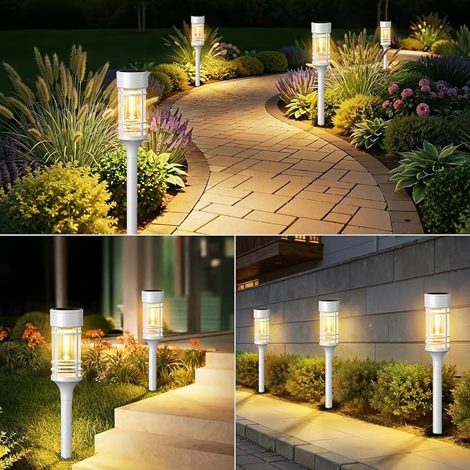 LETMY 12 Pack Solar Pathway Lights Outdoor, Bright Solar Lights Outdoor Waterproof IP65, Solar Garden Lights Outdoor for Yard Walkway Driveway Landscape Garden Decor （White）