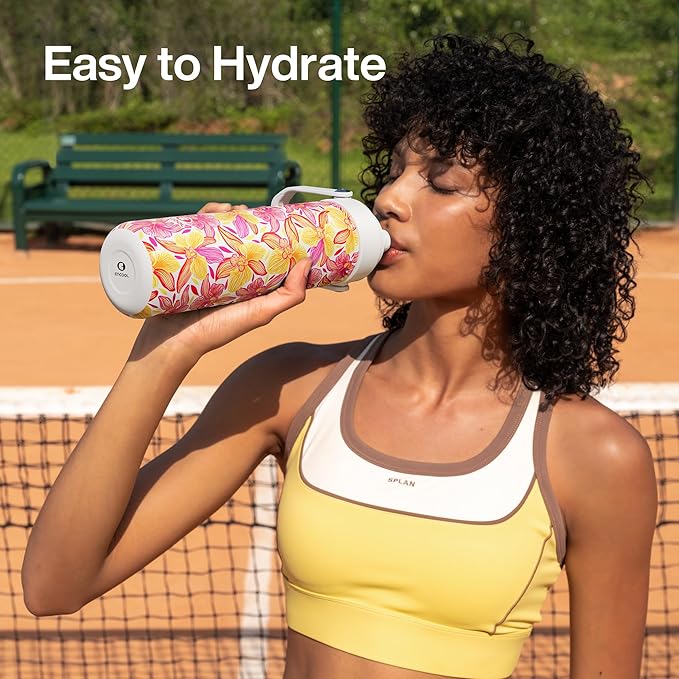 ENCOOL Insulated Water Bottle with Straw Stainless Steel Water Bottle, Leak-Proof, BPA-Free, Double Wall Vacuum Keeps Cold for 24 Hours for Sports, Travel, School (26 oz, Tropical Floral)