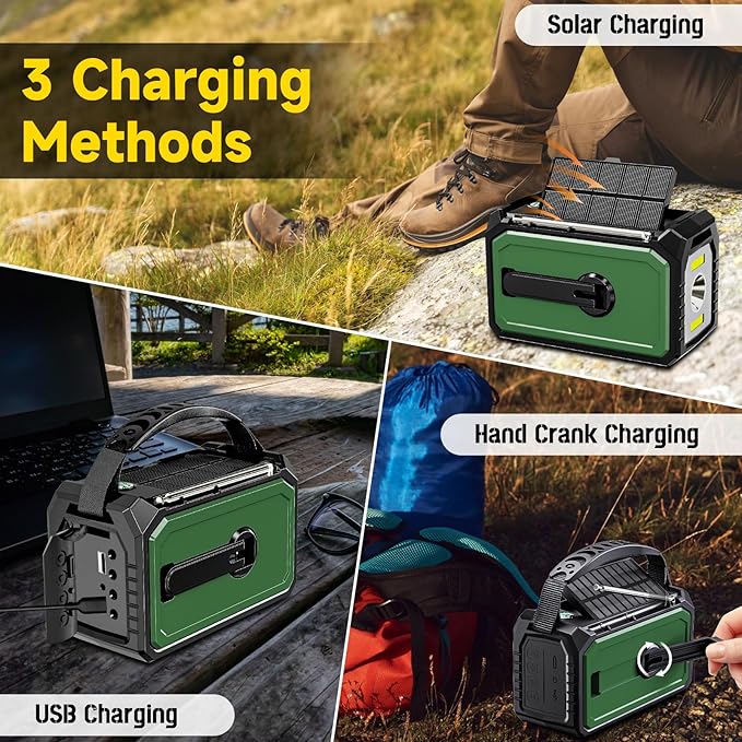 59200mWh Emergency Radio - 16000mAh Portable Solar Hand Crank NOAA/AM/FM Weather Radio with Battery Powered & USB Charger,SOS Alarm,Flashlight, Reading Lamp for Outdoor Camping,Storm,Survival Kits