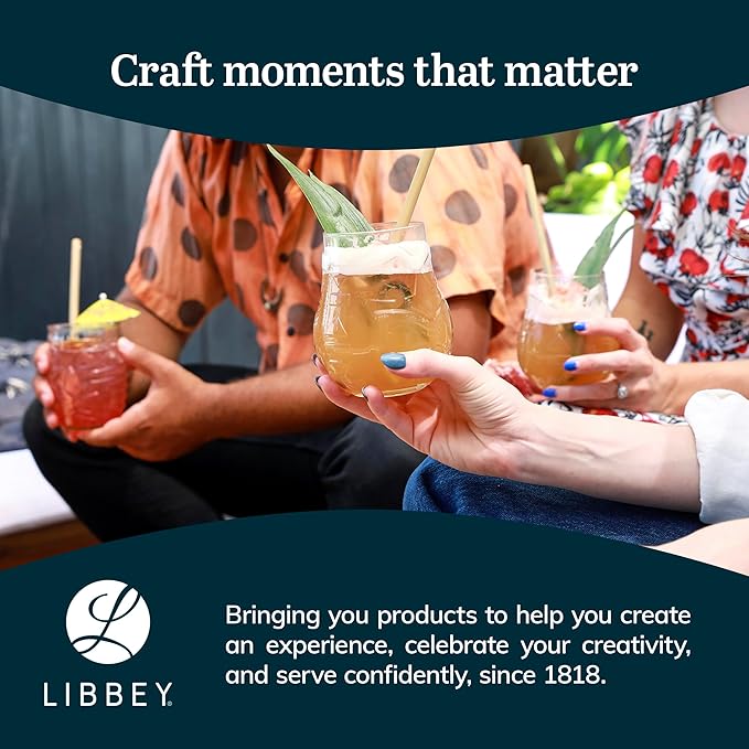 Libbey Tiki Pineapple Glasses Set of 4, Tropical, Textured 17 Ounce Tiki Glasses for Cocktails, Fun Mixed Drink Pineapple Cups for Luau, Summer Parties