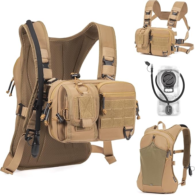 2-in-1 Hydration Backpack & Tactical Chest Pack with 2.5L Water Bladder, Modular Molle Hydration Vest, 500D Nylon Lightweight Running Water Bag for Gravel Cycling, MTB, Hiking, Enduro