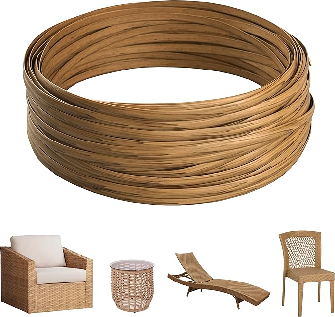 260 Ft Wicker Repair Supplies, Wicker Repair Kit, Plastic Rattan Material for Patio Chair Repair Flat Wicker Furniture Repair Replacement (Light Wood Grain)