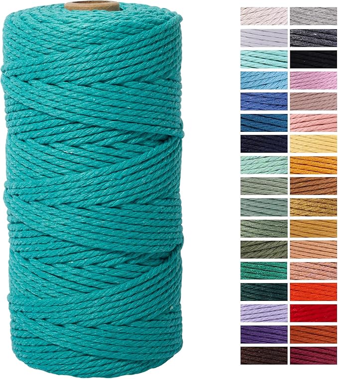 Turquoise Macrame Cord 3mm x 109Yards,Colored Cotton Rope Craft Cord Colorful Cotton Cord Twine for Wall Hanging Plant Hangers Crafts Knitting Decorative Projects
