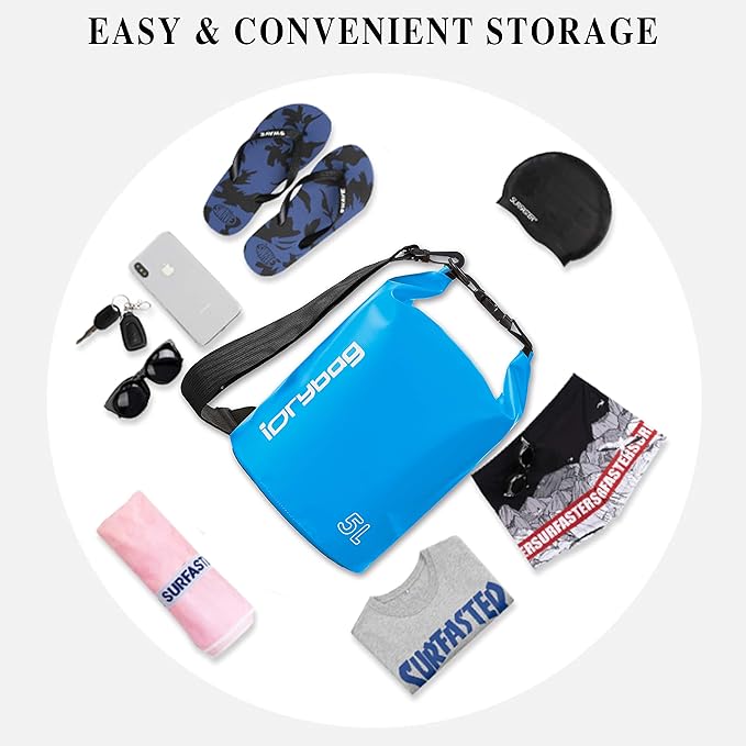 IDRYBAG Dry Bag for Kayaking Waterproof 2L/5L/10L/15L/20L, Small Dry Sack Waterproof Bag for Boating
