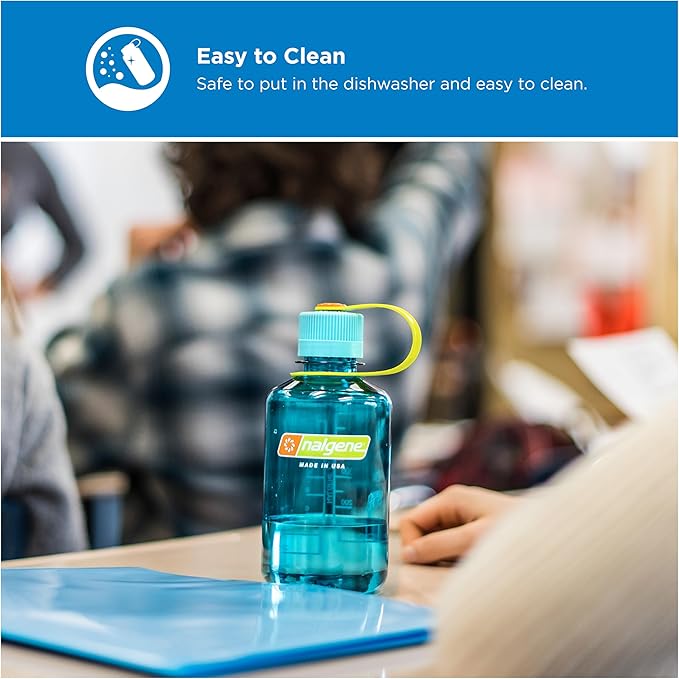 Nalgene 16 oz Narrow Mouth Water Bottle | BPA-Free, Durable & Leak Proof, Lightweight Travel Bottle, Fits In Cupholders, Cerulean
