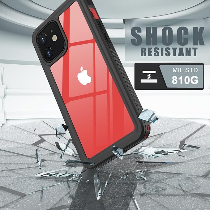 Diverbox for iPhone 12 Waterproof Case,Waterproof Shockproof Dustproof IP68 Full-Body Hard Case Built-in Screen Protector Underwater Outdoor Waterproof Cover for iPhone 12,6.1 in (Red)