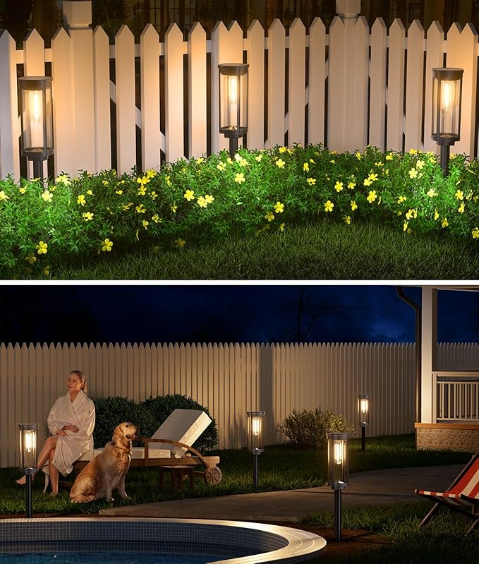 NEWMESSI 12 Pack Solar Pathway Lights Outdoor IP65 Waterproof Super Brightness Solar Powered Landscape Path Lights for Outside Walkway Driveway Garden