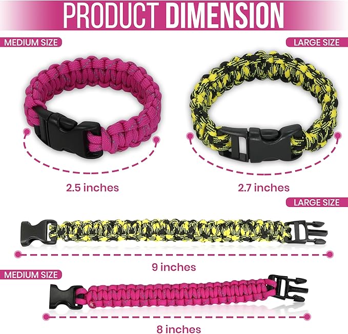 Iconikal 12-Pack Paracord Survival Bracelets Quick-Release Clip Assorted Colors 2 Sizes Medium Large Adjustable Camping Hiking Emergency Gear