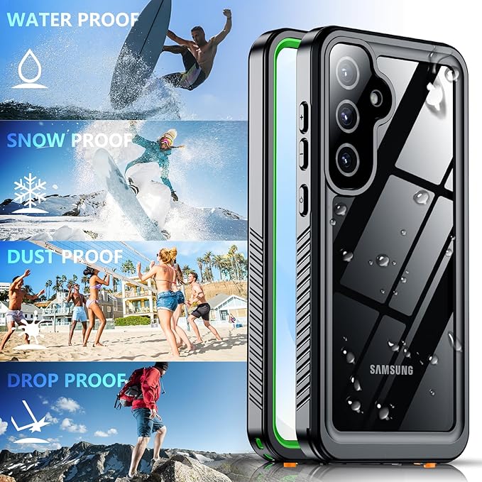 SPIDERCASE Designed for Samsung Galaxy S25 Case Waterproof,Built-in [ Screen + Camera Lens Protector][IP68 Underwater] Full Protection Heavy Duty Shockproof Anti-Scratched Phone Case, Green