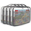 holay 4 Packs Large PVC Toy Storage Organizer with Zipper, Name Tag & Manual Pocket, Clear Durable Case for Blocks, Clay, Board Games, Travel (Gray, Large)