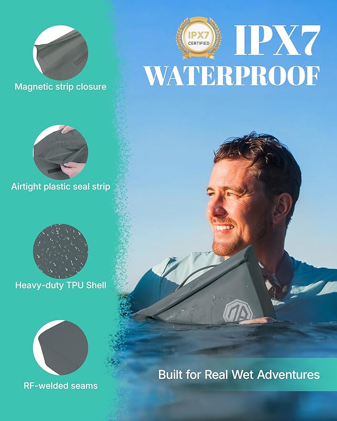 Niphean IPX7 Waterproof Fanny Pack with Magnetic One-Hand Closure, Durable Waterproof Dry Bag, for Kayaking, Paddle Boarding, Beach Cruise Essentials, 2.5L Phone Pouch Dry Bags for Men Women, Charcoal