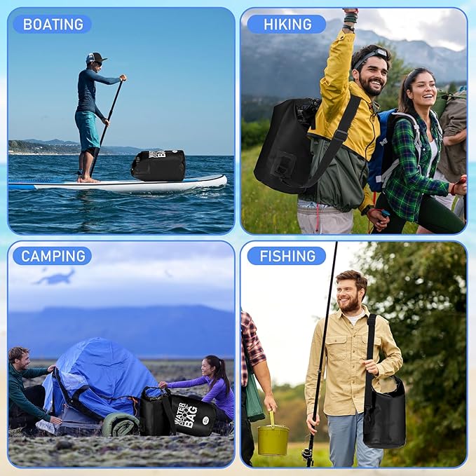 Jexine 10 Pack Dry Bag Waterproof, 5L Ultralight Dry Sacks Roll Top Storage Bag Backpack Camping Portable Outdoor Bags Keep Gear for Backpacking Kayaking Hiking Swimming Fishing Boating (Black)