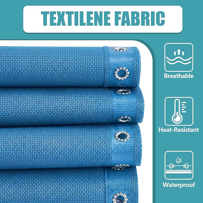Queekay Chair Replacement Fabric with 4 Bungee Cord Lounge Chair Cloth Mesh Repair Kit for Patio Recliner Outdoor Lawn Pool(63 x 21 Inch,Light Blue)
