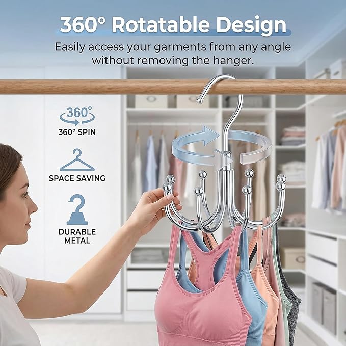 Rotatable Belt Hanger & Closet Organizer, 2 Pack - 48 Storage Capacity, 360° Swivel Hooks, Heavy-Duty Metal Holder for Bras, Tops, Ties, Scarves