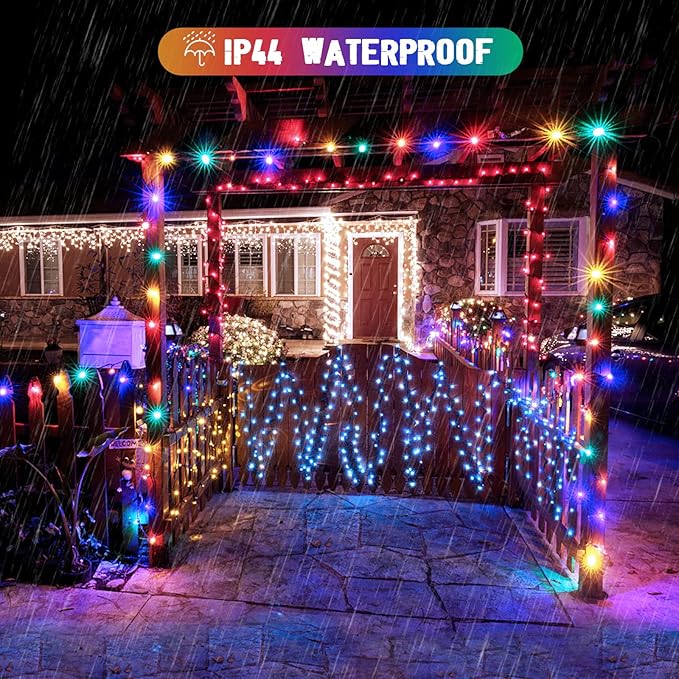 JMEXSUSS 2 Pack Solar String Lights Outdoor Waterproof, Total 400 LED 151FT Solar Christmas Lights Outdoor, 8 Modes Christmas Light for Outside Patio Yard Tree Decorations, White to Multicolor